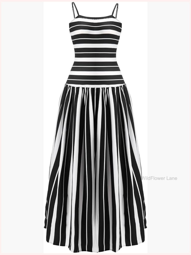 Striped Square Neck Maxi Dress Sleeveless A Line